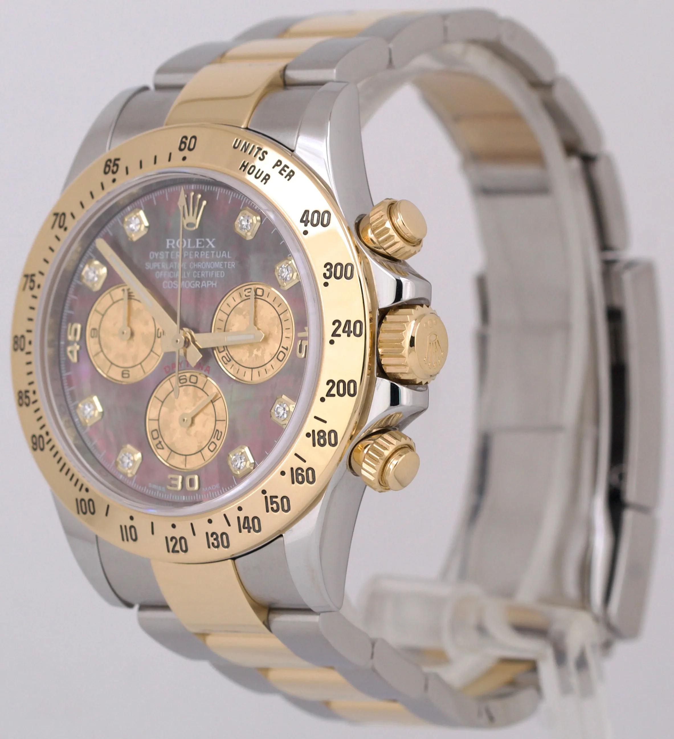 Rolex Daytona Cosmograph FACTORY DARK MOP DIAMOND 18K Gold Two-Tone 116523 BOX