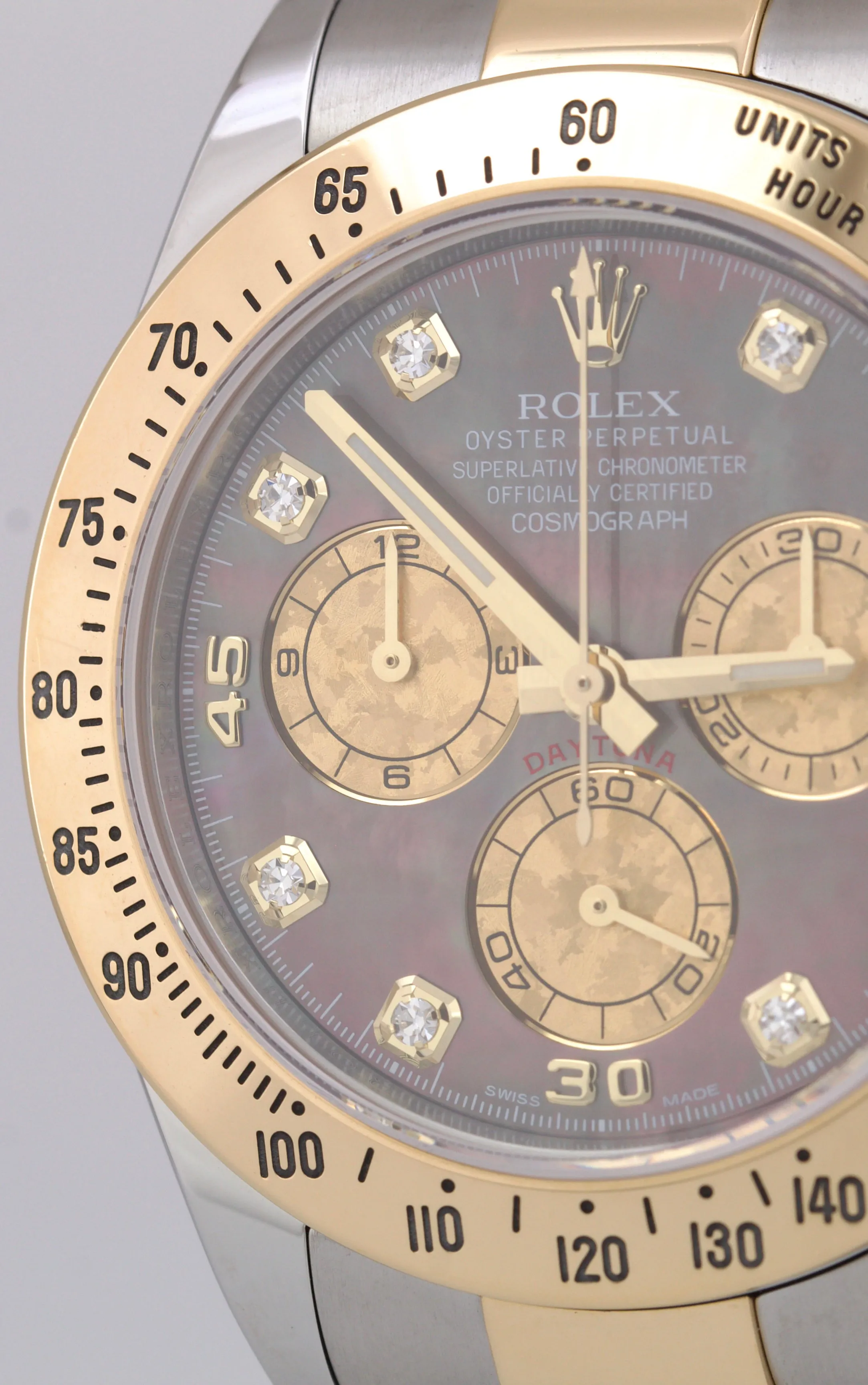Rolex Daytona Cosmograph FACTORY DARK MOP DIAMOND 18K Gold Two-Tone 116523 BOX