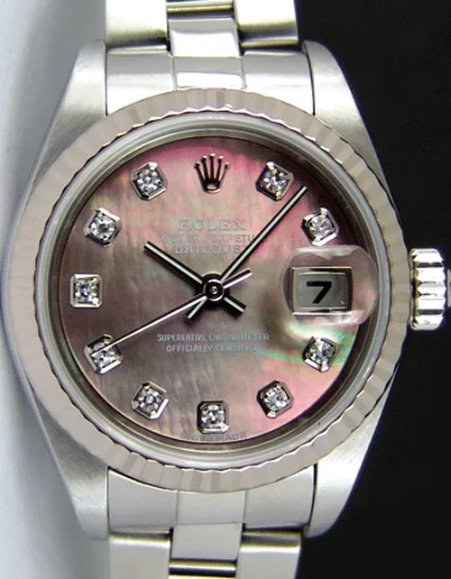 ROLEX Ladies 26mm 18kt White Gold & Stainless Steel DateJust MOP Diamond Dial Model 79174