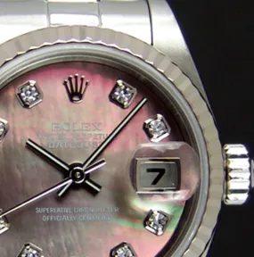 ROLEX Ladies 26mm 18kt White Gold & Stainless Steel DateJust MOP Diamond Dial Model 79174
