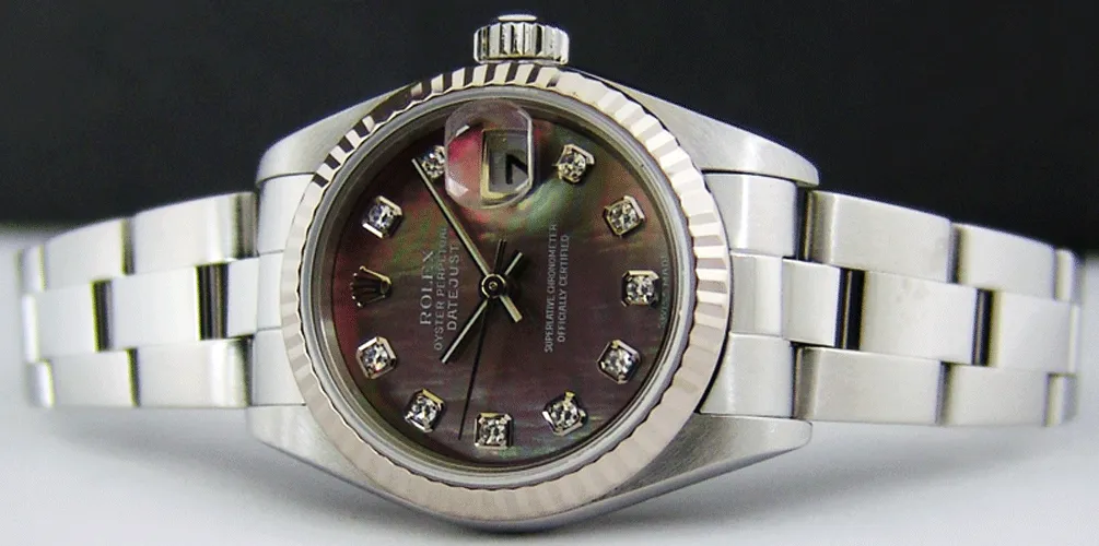 ROLEX Ladies 26mm 18kt White Gold & Stainless Steel DateJust MOP Diamond Dial Model 79174