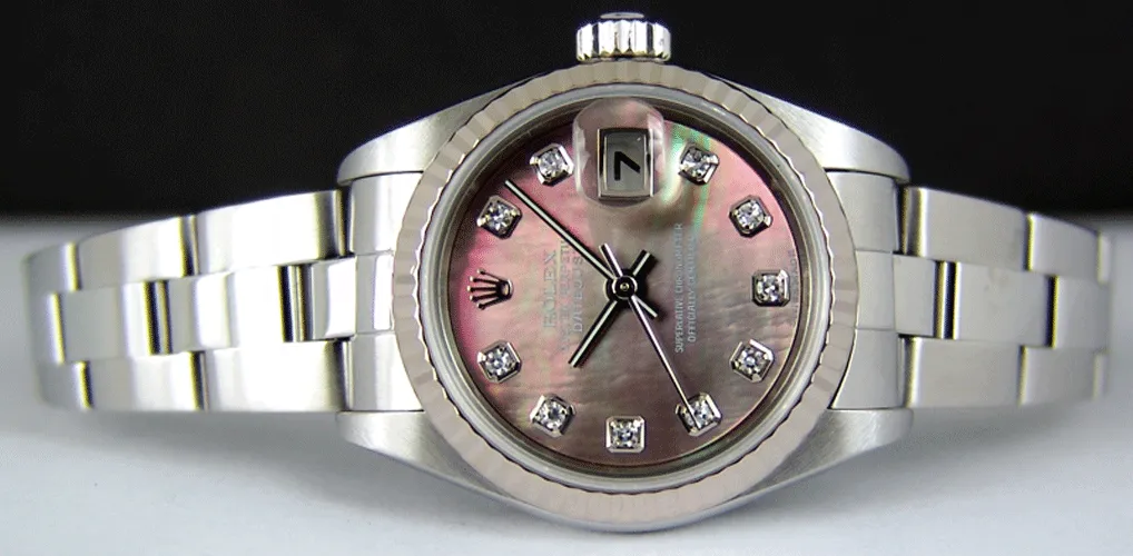 ROLEX Ladies 26mm 18kt White Gold & Stainless Steel DateJust MOP Diamond Dial Model 79174