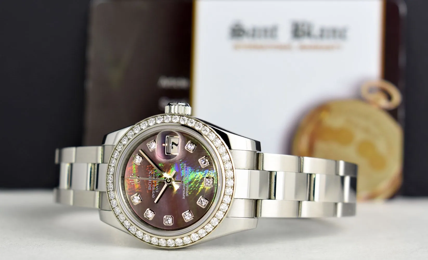ROLEX Ladies White Gold & Stainless Steel Datejust Tahitian Mother of Pearl Diamond Dial Model 179384