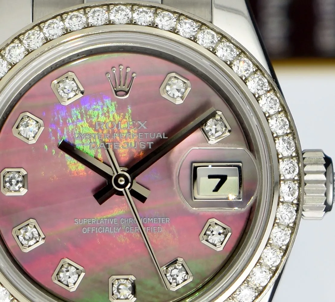 ROLEX Ladies White Gold & Stainless Steel Datejust Tahitian Mother of Pearl Diamond Dial Model 179384