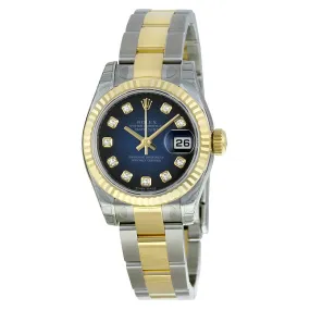 Rolex Lady Datejust 26 Blue Vignette Dial Stainless Steel and 18K Yellow Gold Oyster Bracelet Automatic Watch 179173BLVDO