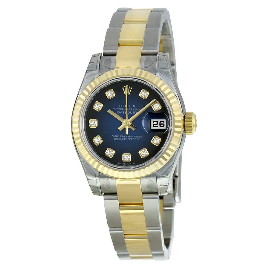 Rolex Lady Datejust 26 Blue Vignette Dial Stainless Steel and 18K Yellow Gold Oyster Bracelet Automatic Watch 179173BLVDO