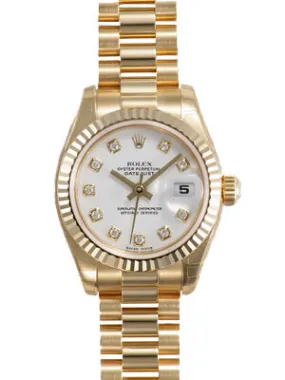 Rolex Lady-Datejust 26 White Dial 18K Yellow Gold President Automatic Ladies Watch 179178WDP