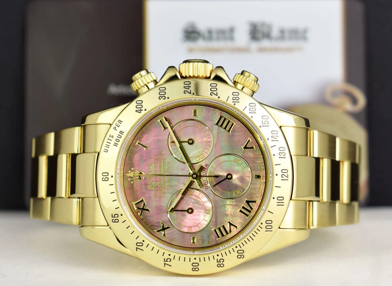 ROLEX Mens 18kt Gold Daytona Tahitian Mother Of Pearl Roman Model 116528