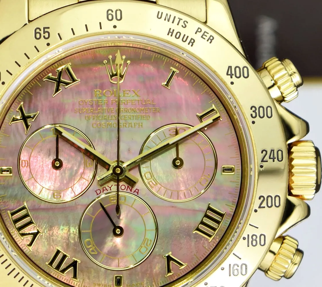 ROLEX Mens 18kt Gold Daytona Tahitian Mother Of Pearl Roman Model 116528