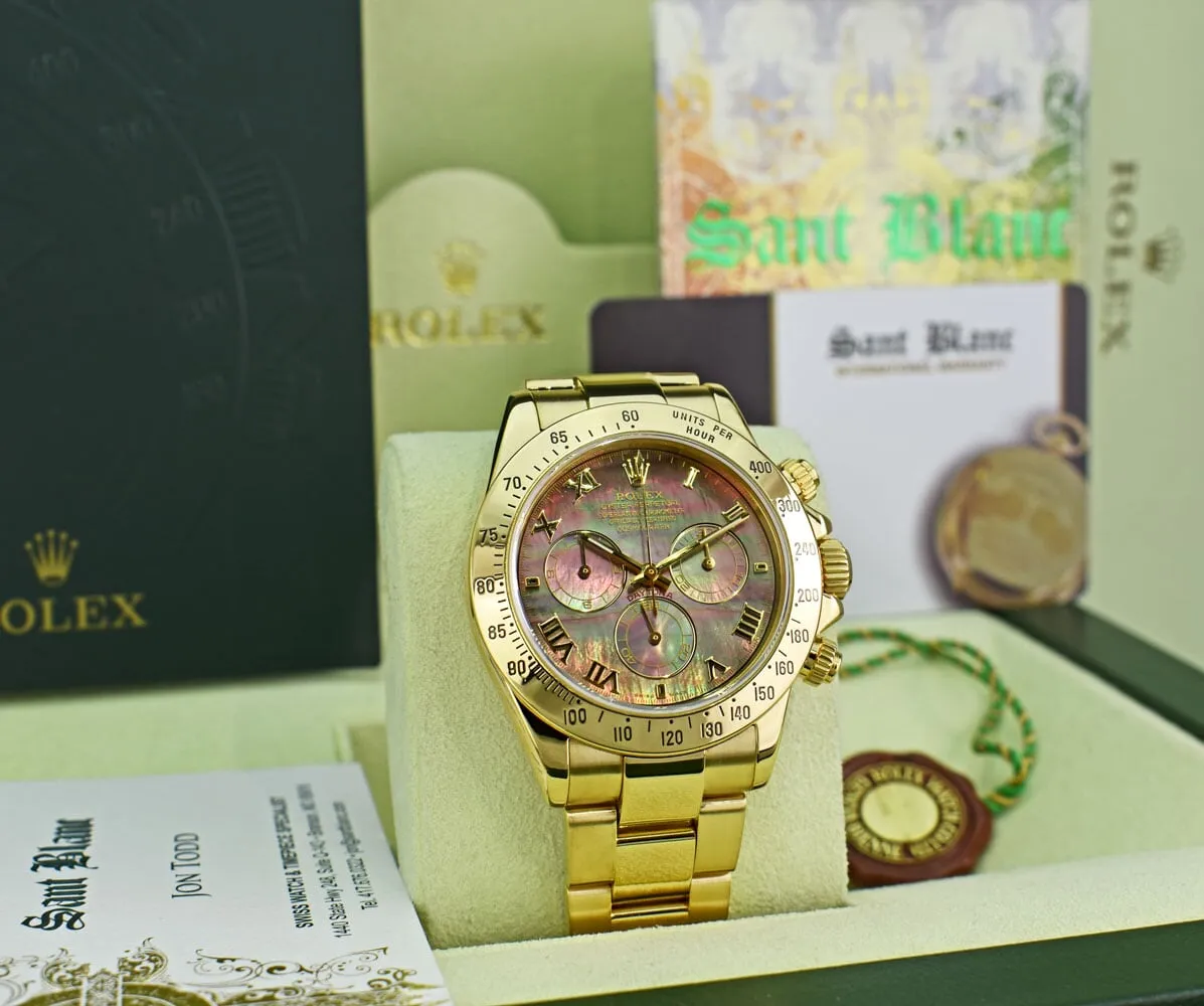 ROLEX Mens 18kt Gold Daytona Tahitian Mother Of Pearl Roman Model 116528