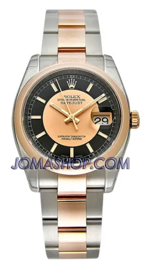 Rolex Oyster Perpetual Datejust 36 Black and rose Dial Stainless Steel and 18K Everose Gold Bracelet Automatic Men's Watch 116201BKPSO