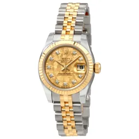 Rolex Oyster Perpetual Lady Datejust Gold Crystal Dial Automatic Ladies Stainless Steel and 18K Yellow Gold Watch 179173GCDJ