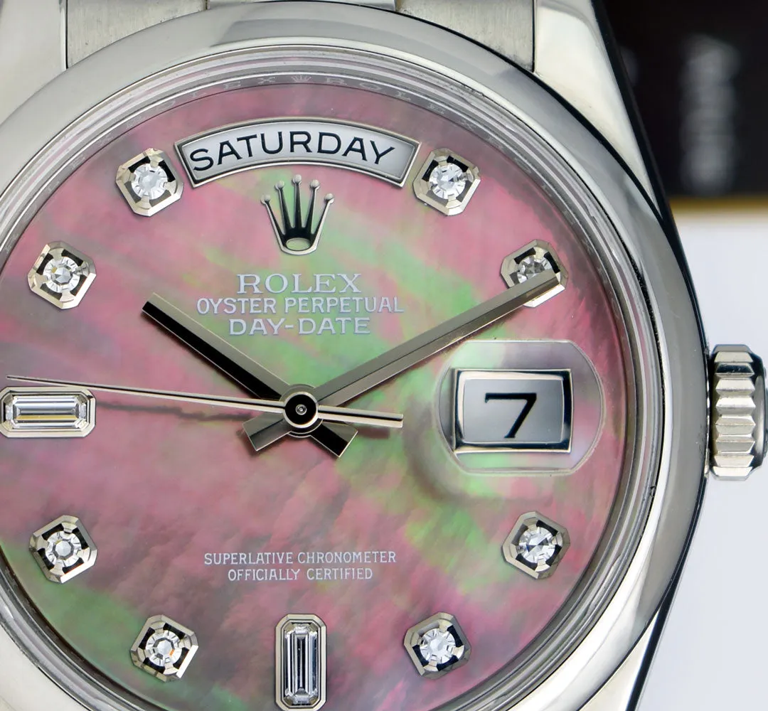 ROLEX REHAUT Mens Day Date 36 Platinum President MOP Diamond Model 118206