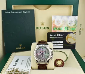 ROLEX White Gold Daytona Tahitian Mother of Pearl Roman Dial Brown Crocodile Strap Model 116519
