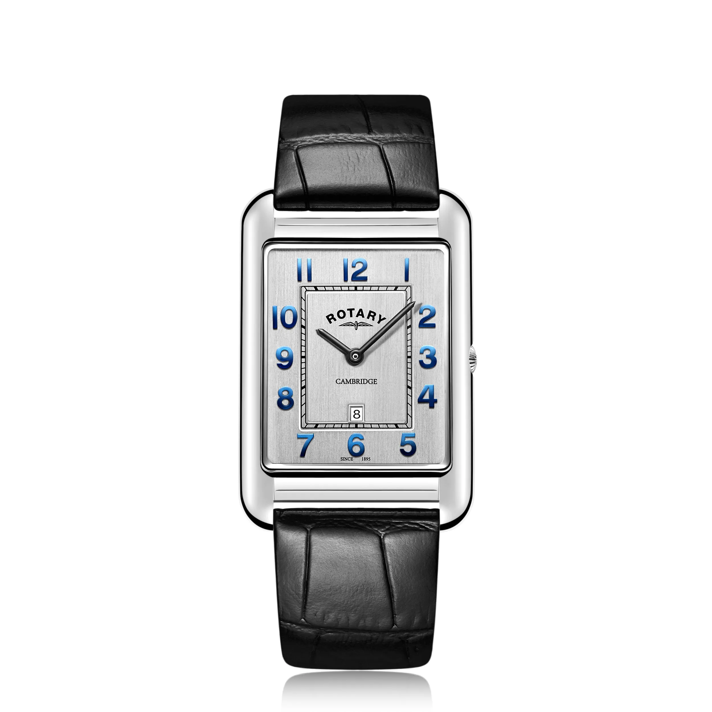 Rotary Stainless Steel Cambridge Quartz Watch with a Black Leather Strap