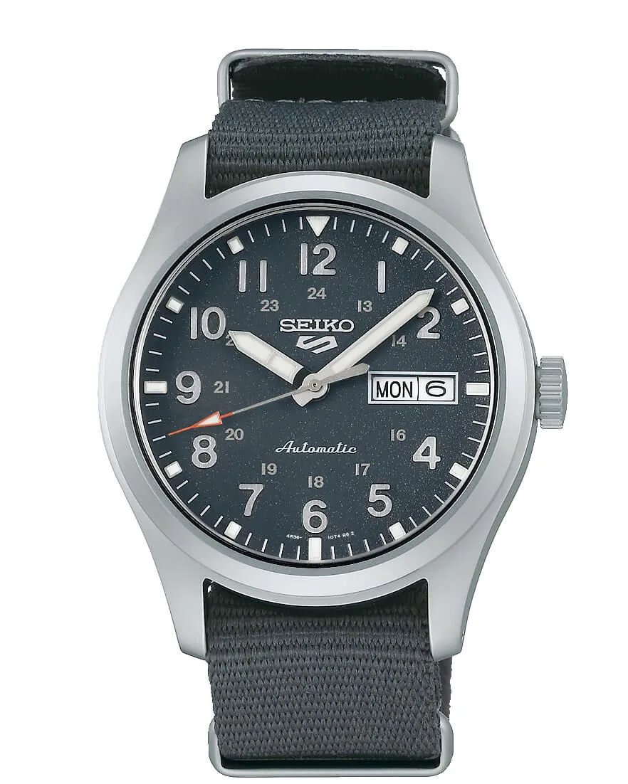 Seiko 5 Sports Gents Grey Automatic Watch With A Grey Nylon Strap