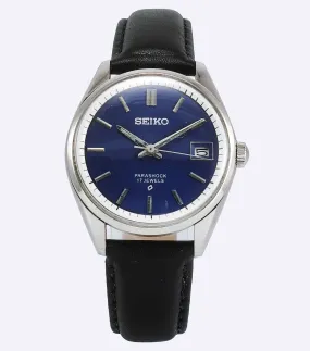 Seiko 6602B Para Shock 17 Jewels Handwinding Blue Dial Date Window Men's Watch