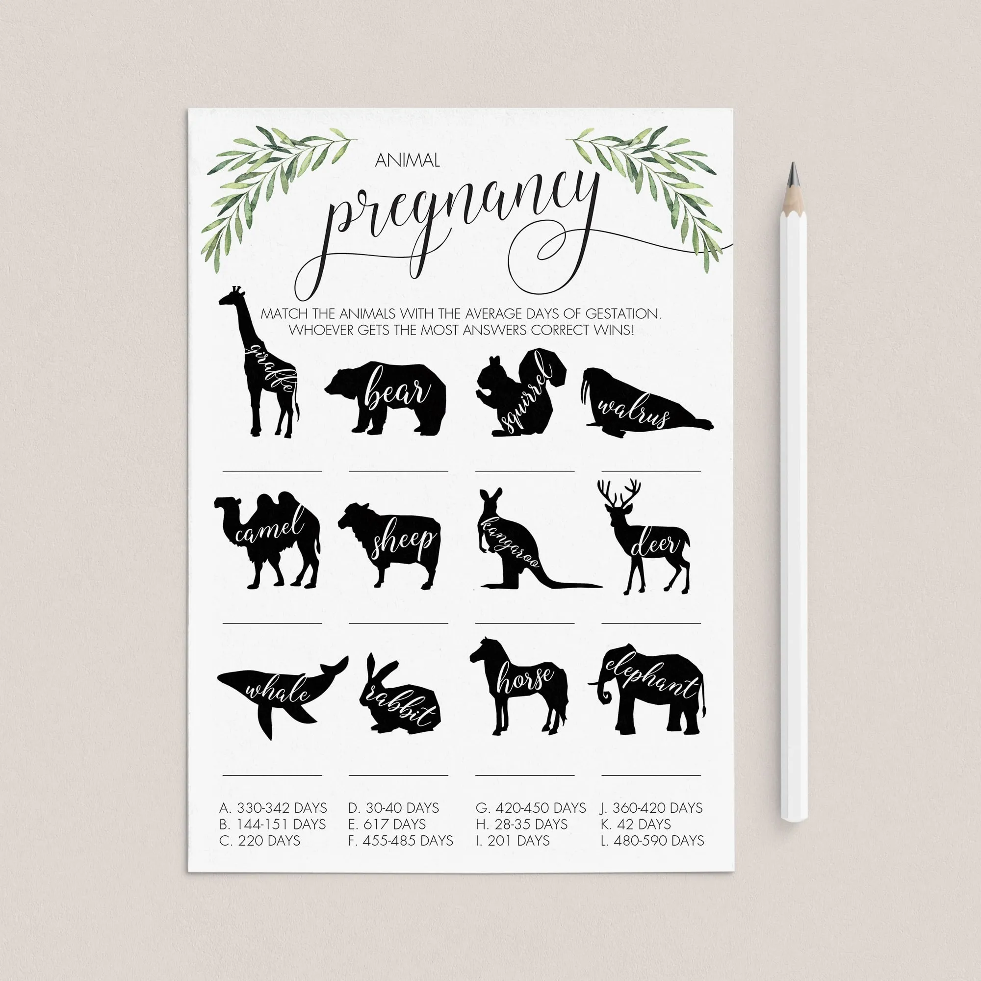 Unique Baby Shower Games Bundle with Green Olive Branches