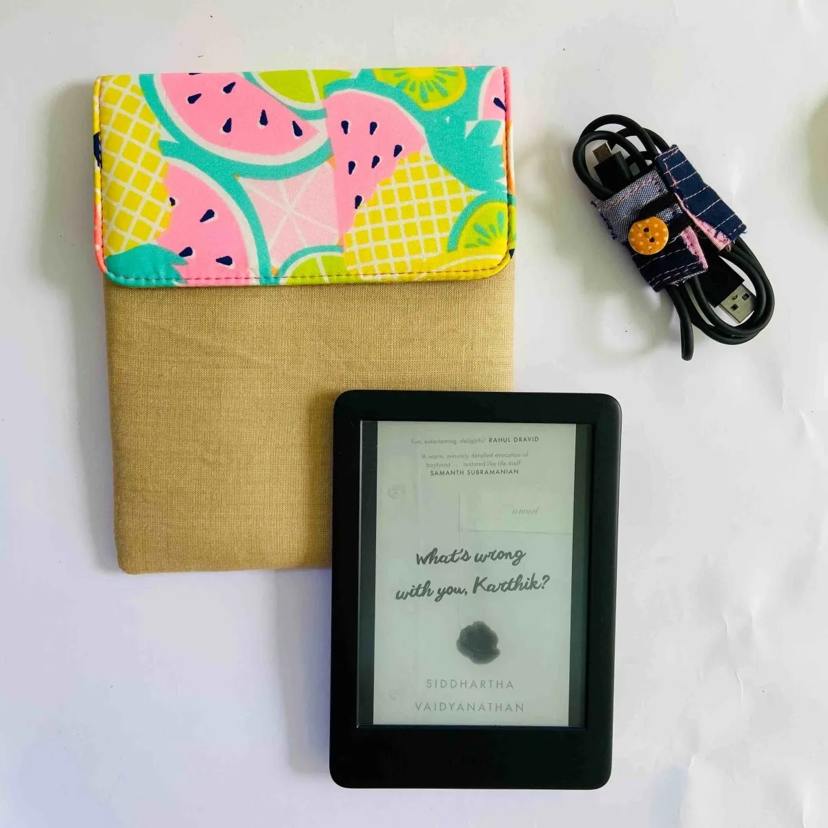 Unique Kindle Sleeve- Golden with print- Fits all Kindle