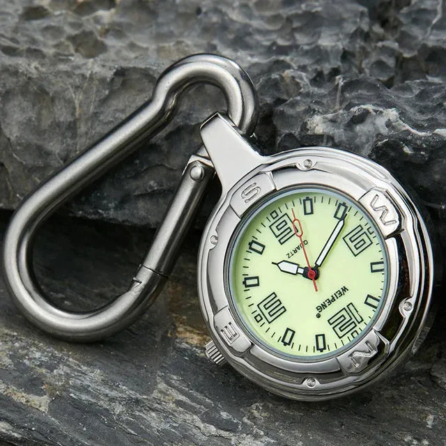 Unisex Hook Clip Quartz Luminous Hands Carabiner Climbers Pocket Watch