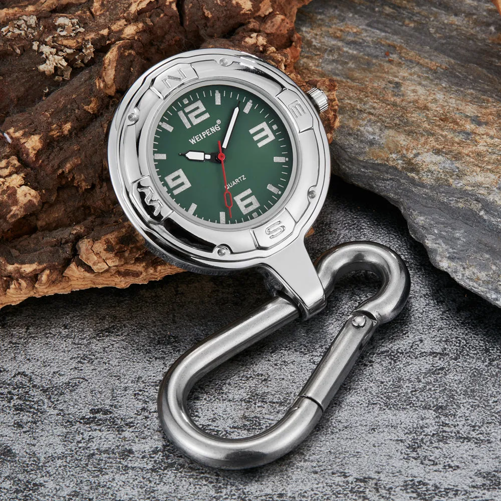 Unisex Hook Clip Quartz Luminous Hands Carabiner Climbers Pocket Watch