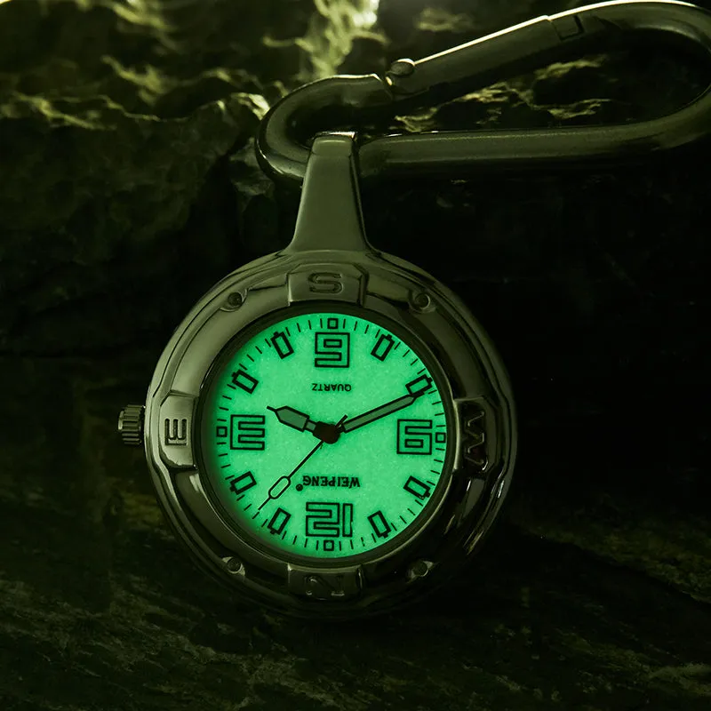 Unisex Hook Clip Quartz Luminous Hands Carabiner Climbers Pocket Watch