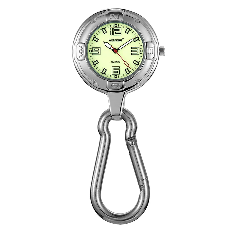 Unisex Hook Clip Quartz Luminous Hands Carabiner Climbers Pocket Watch