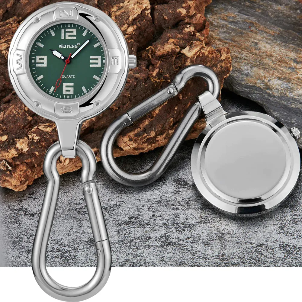 Unisex Hook Clip Quartz Luminous Hands Carabiner Climbers Pocket Watch