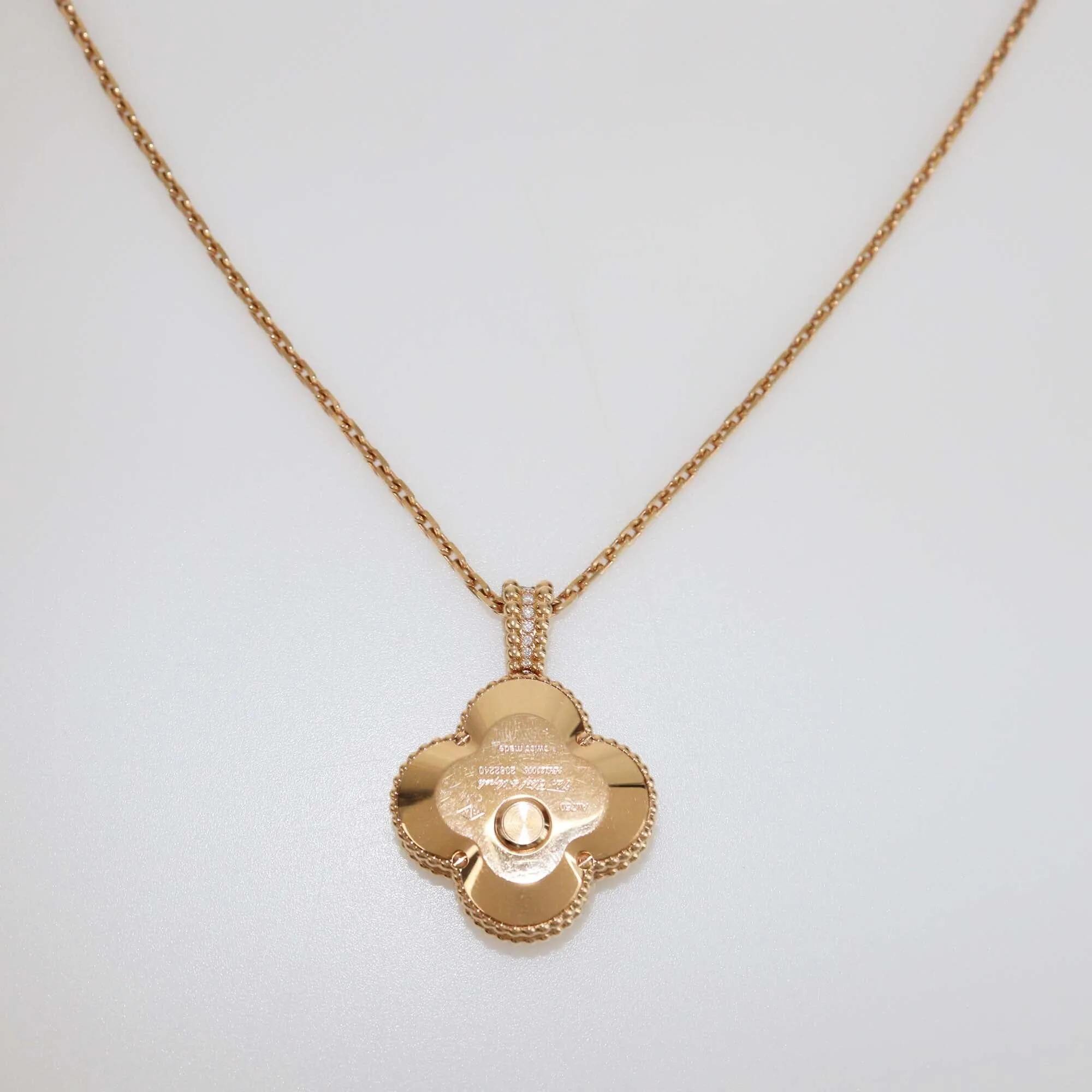 Van Cleef & Arpels 18K Rose Gold Diamond Alhambra Secret Quartz Pendant Watch
