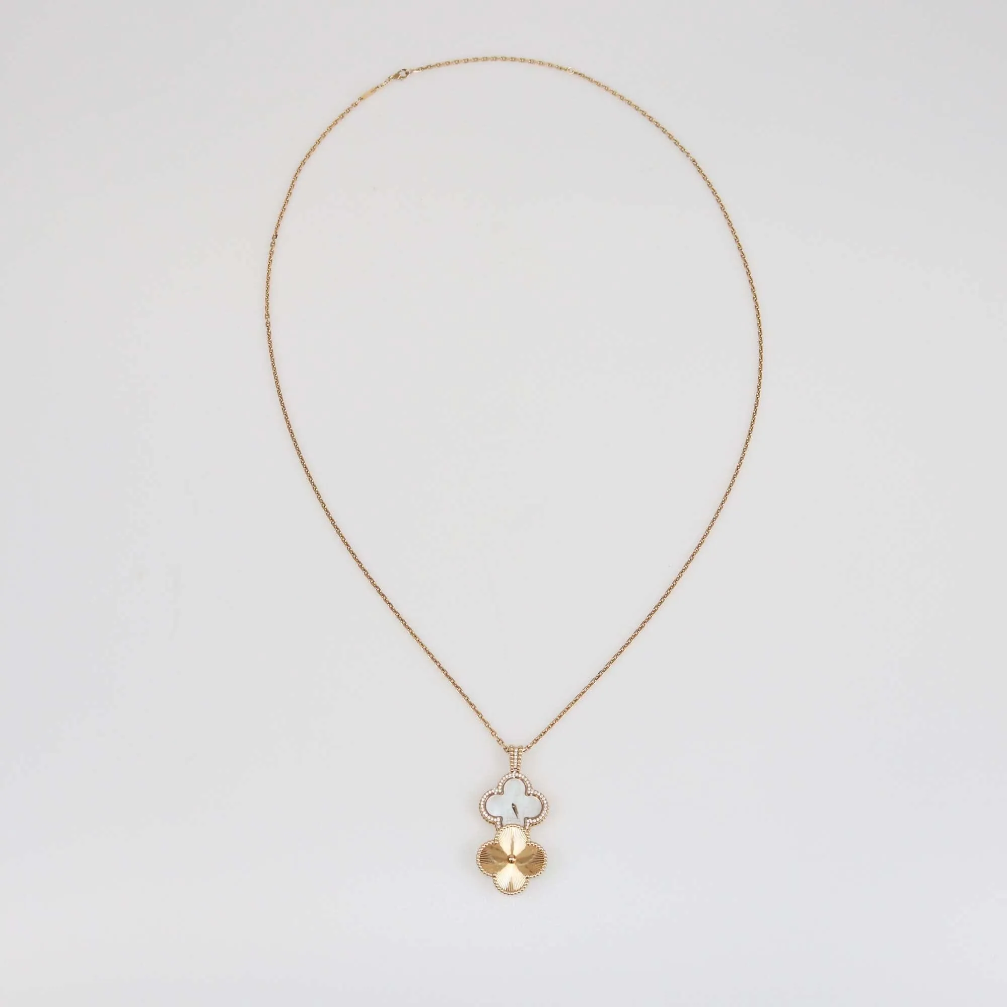 Van Cleef & Arpels 18K Rose Gold Diamond Alhambra Secret Quartz Pendant Watch