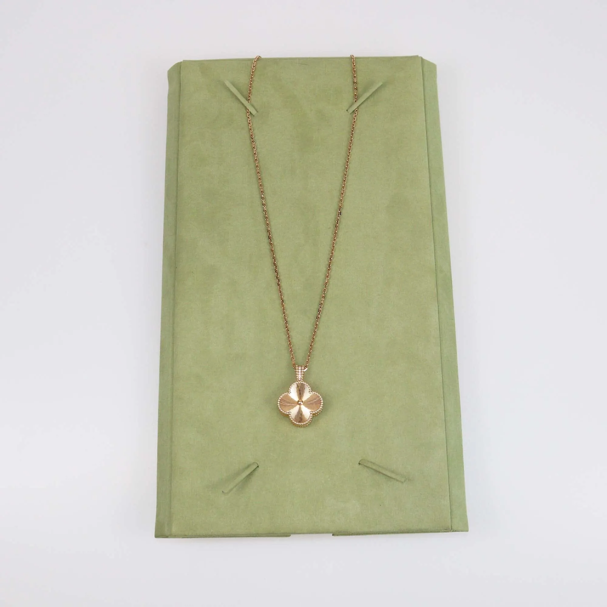 Van Cleef & Arpels 18K Rose Gold Diamond Alhambra Secret Quartz Pendant Watch