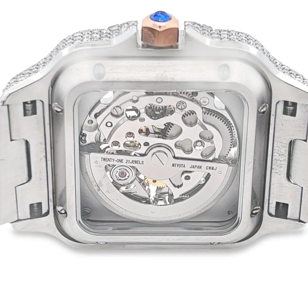 VVS Skeleton Moissanite Iced Out Auto Square Steel Watch