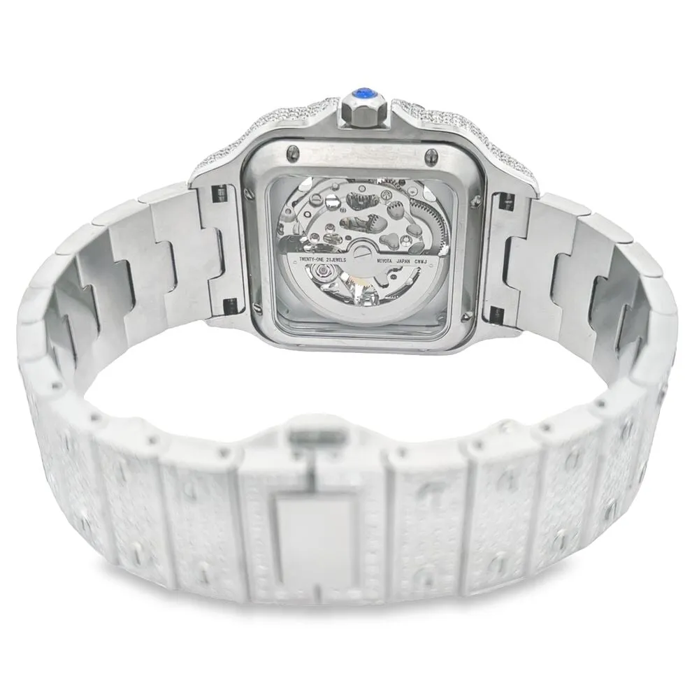 VVS Skeleton Moissanite Iced Out Auto Square Steel Watch