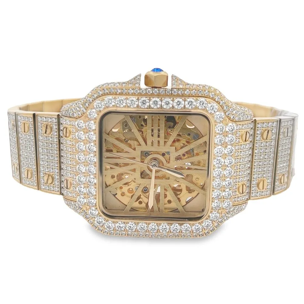 VVS Skeleton Moissanite Iced Out Auto Square Steel Watch