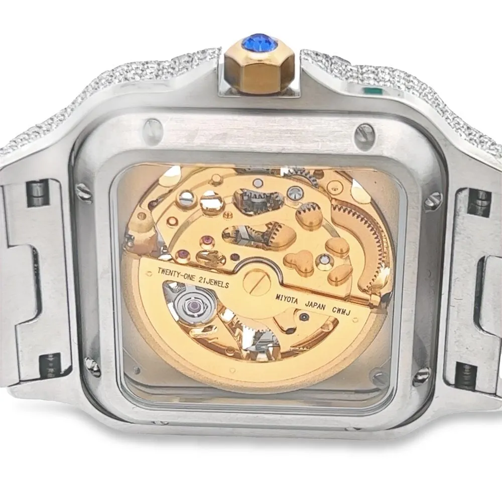 VVS Skeleton Moissanite Iced Out Auto Square Steel Watch
