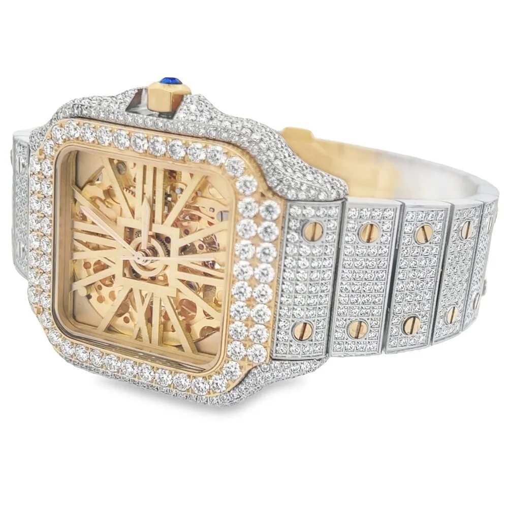 VVS Skeleton Moissanite Iced Out Auto Square Steel Watch
