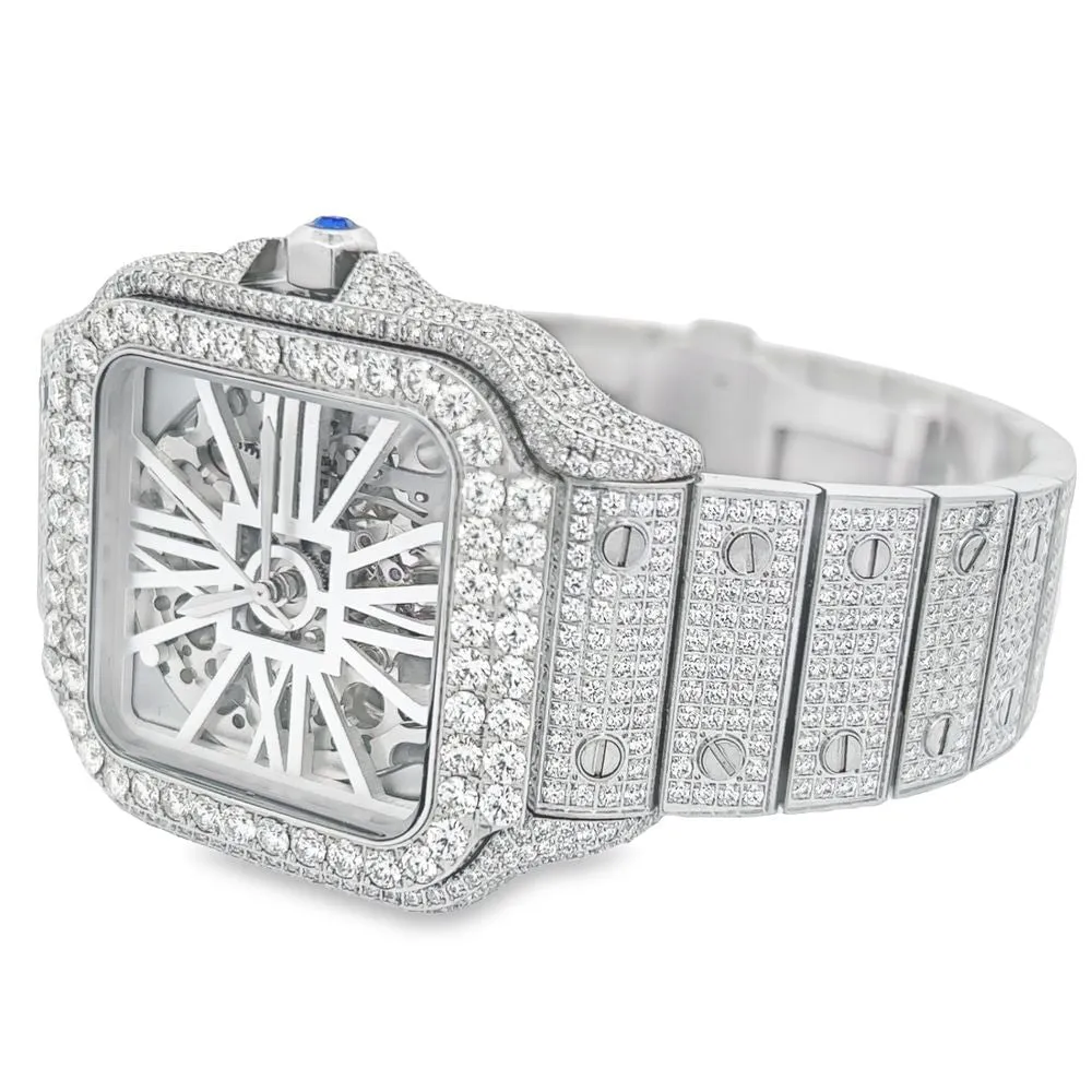 VVS Skeleton Moissanite Iced Out Auto Square Steel Watch