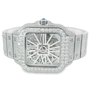VVS Skeleton Moissanite Iced Out Auto Square Steel Watch