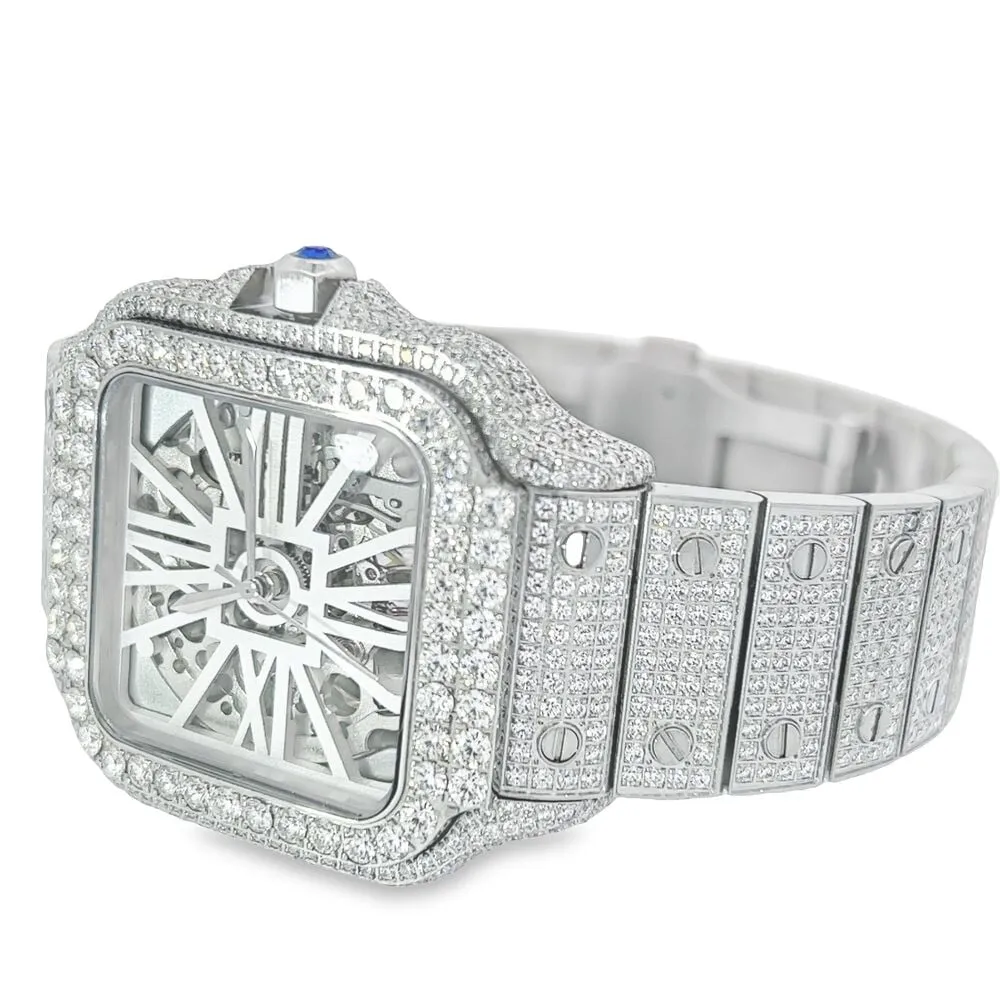 VVS Skeleton Moissanite Iced Out Auto Square Steel Watch