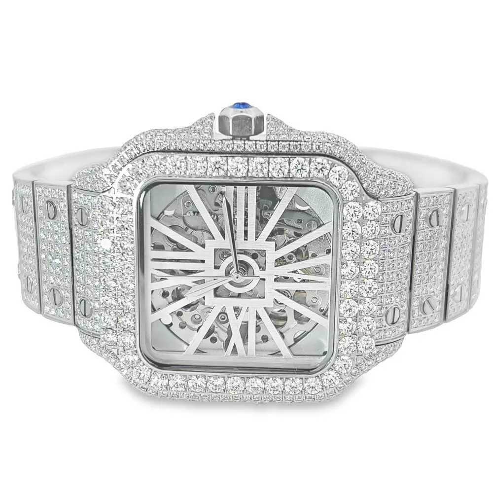 VVS Skeleton Moissanite Iced Out Auto Square Steel Watch