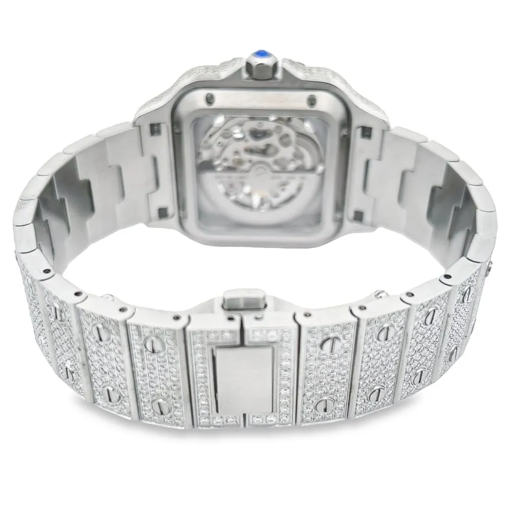 VVS Skeleton Moissanite Iced Out Auto Square Steel Watch
