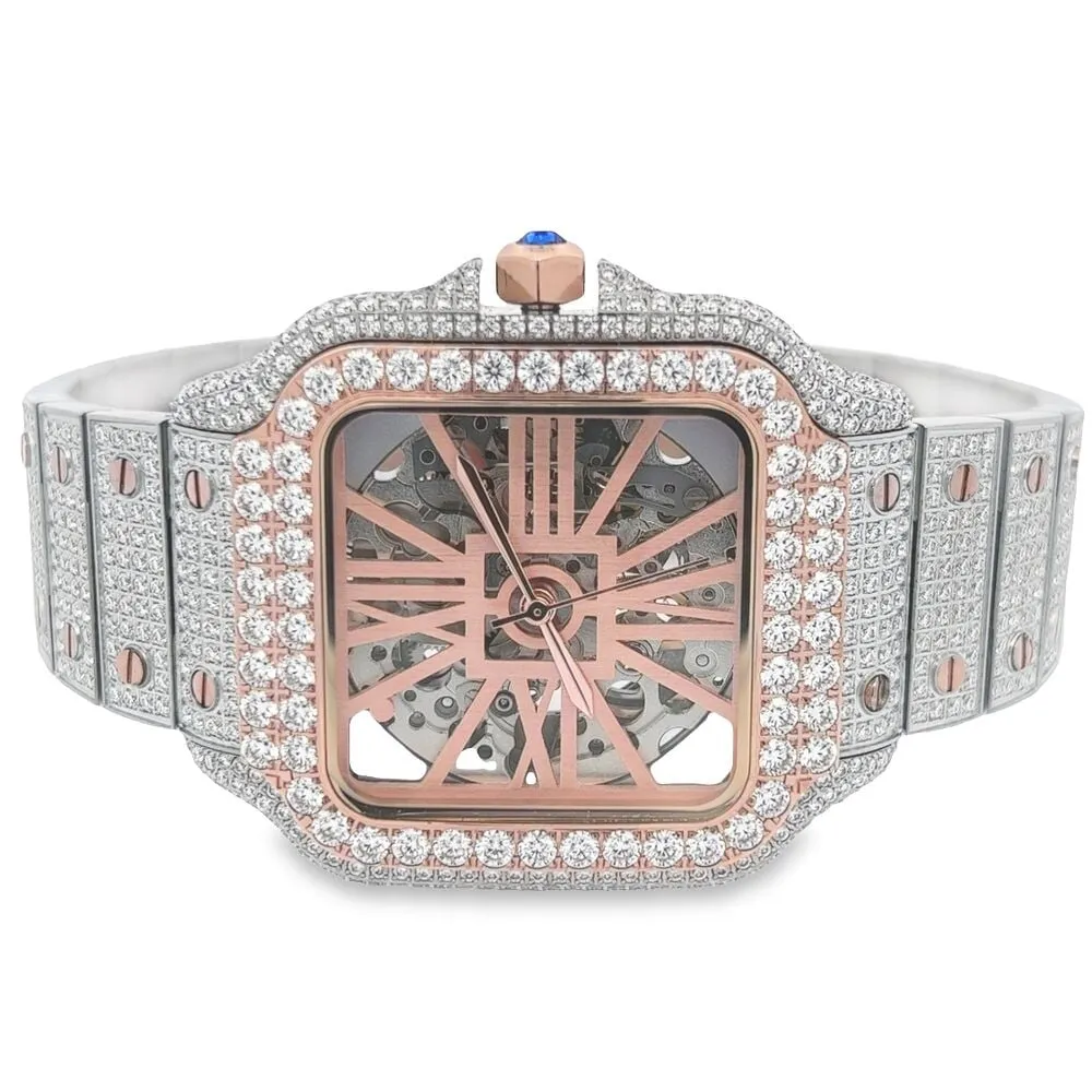 VVS Skeleton Moissanite Iced Out Auto Square Steel Watch