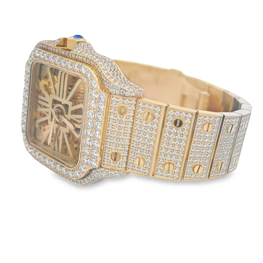 VVS Skeleton Moissanite Iced Out Auto Square Steel Watch