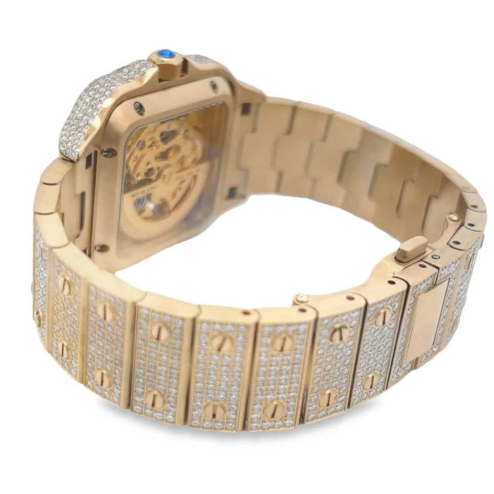 VVS Skeleton Moissanite Iced Out Auto Square Steel Watch