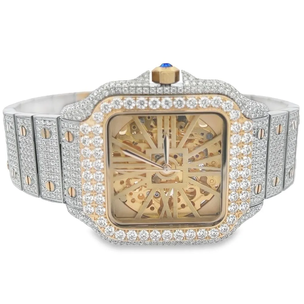 VVS Skeleton Moissanite Iced Out Auto Square Steel Watch
