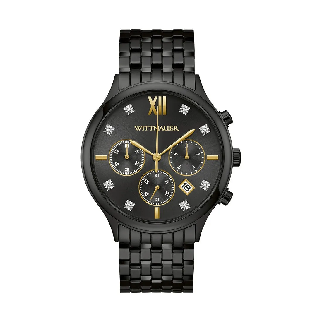 Wittnauer Black Tie 44MM Diamond Dial Black Chronograph Watch. WN3110