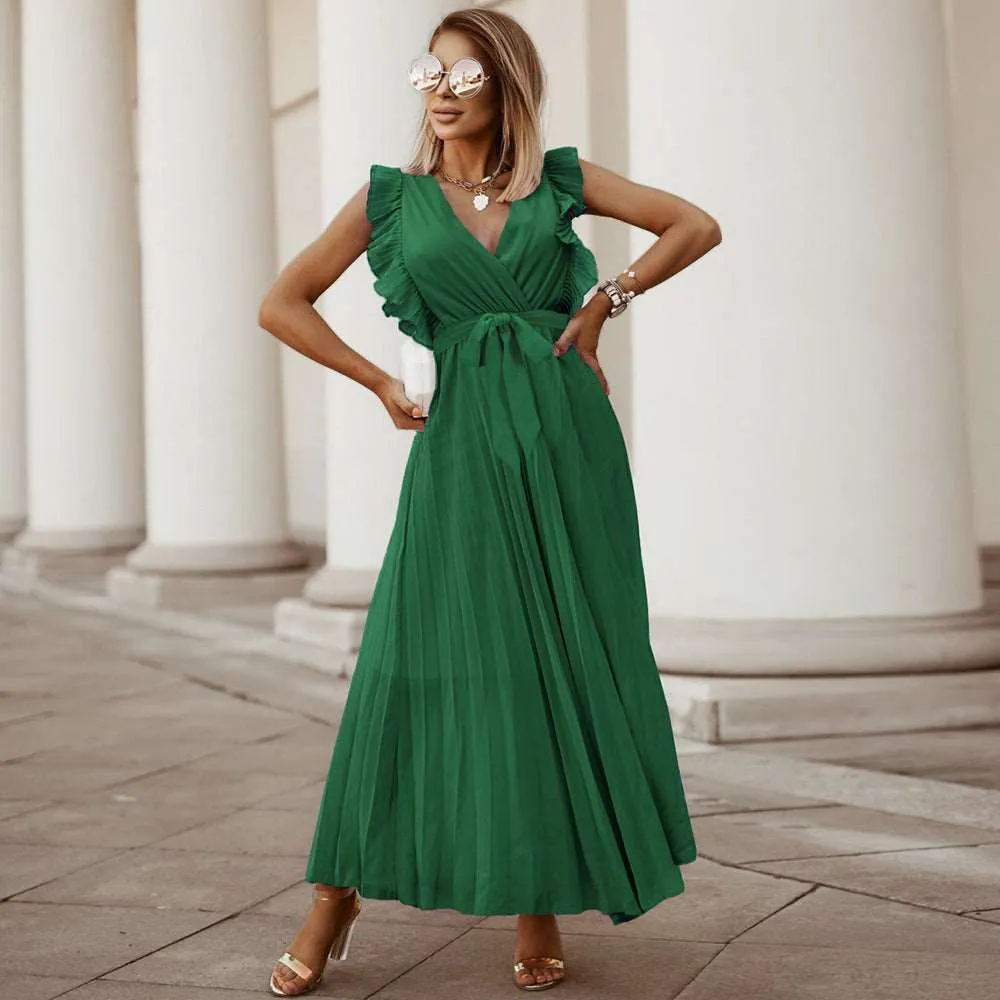 Women's Elegant Ruffle Sleeve Slim Fit Chiffon Dress