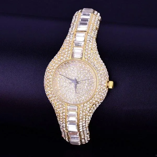 Women's Luxury Colourful Rhinestone Gold Dial Quartz Waterproof Watches