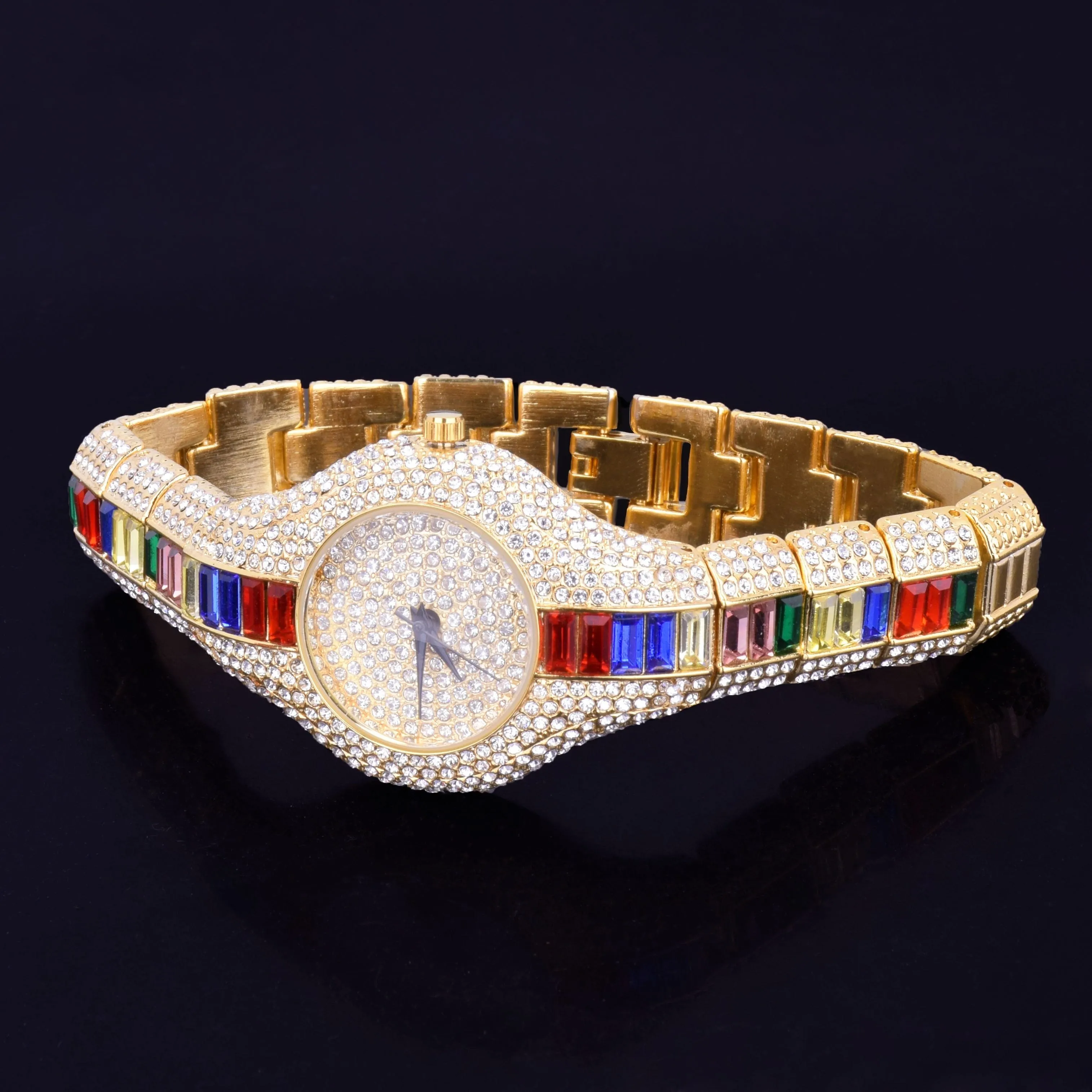 Women's Luxury Colourful Rhinestone Gold Dial Quartz Waterproof Watches