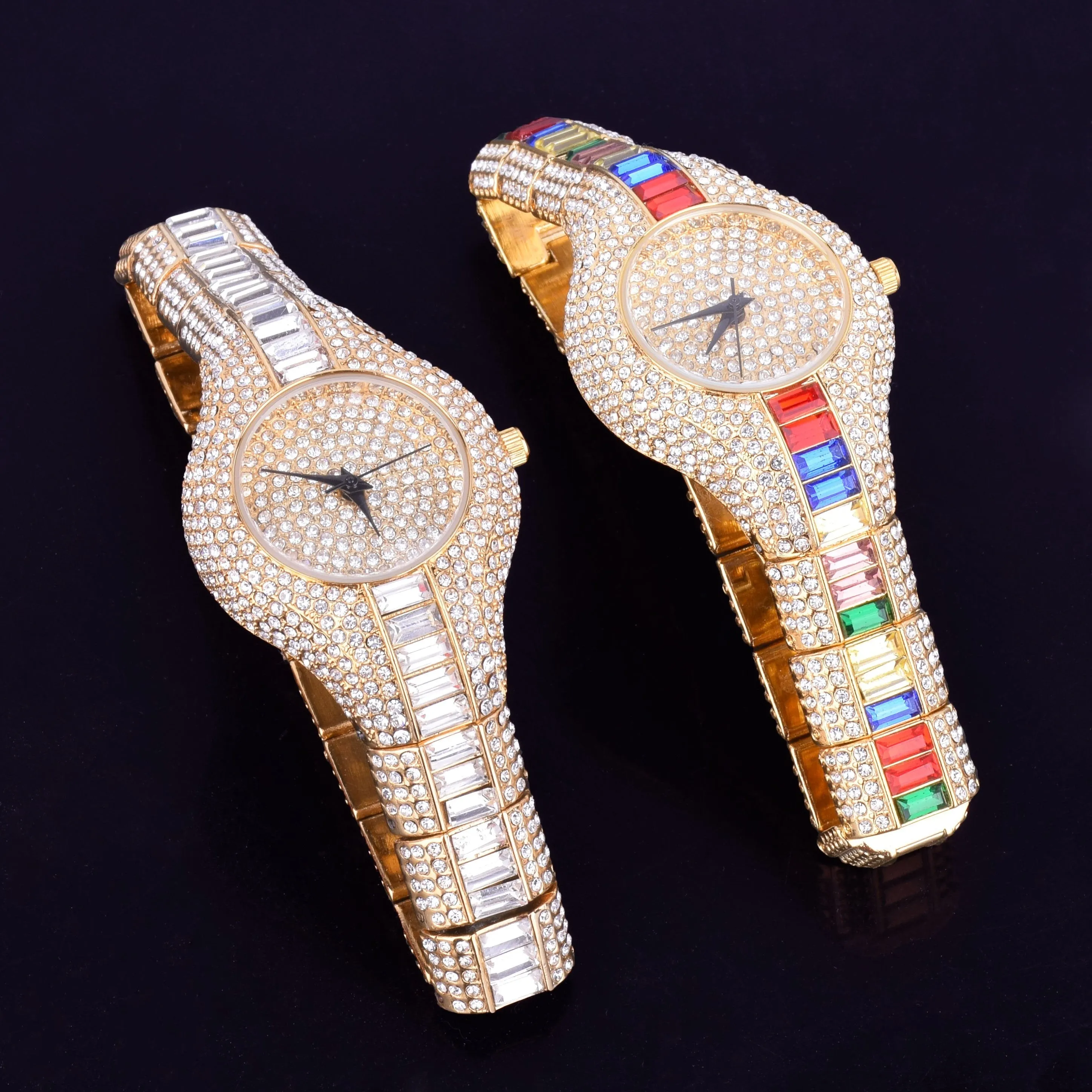 Women's Luxury Colourful Rhinestone Gold Dial Quartz Waterproof Watches